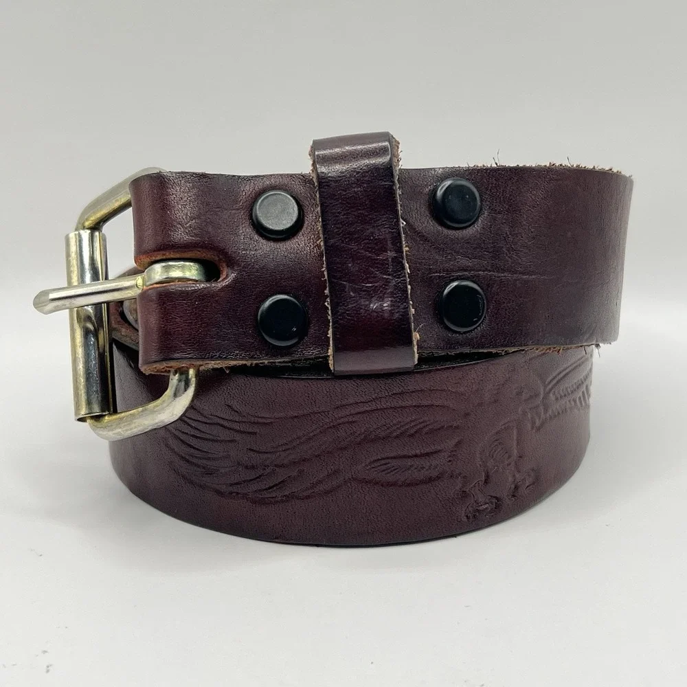 Brown Western Tooled Leather Belt Eagle Graphic 36-40